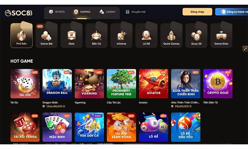 App Soc88 được tích hợp đầy đủ game cá cược.